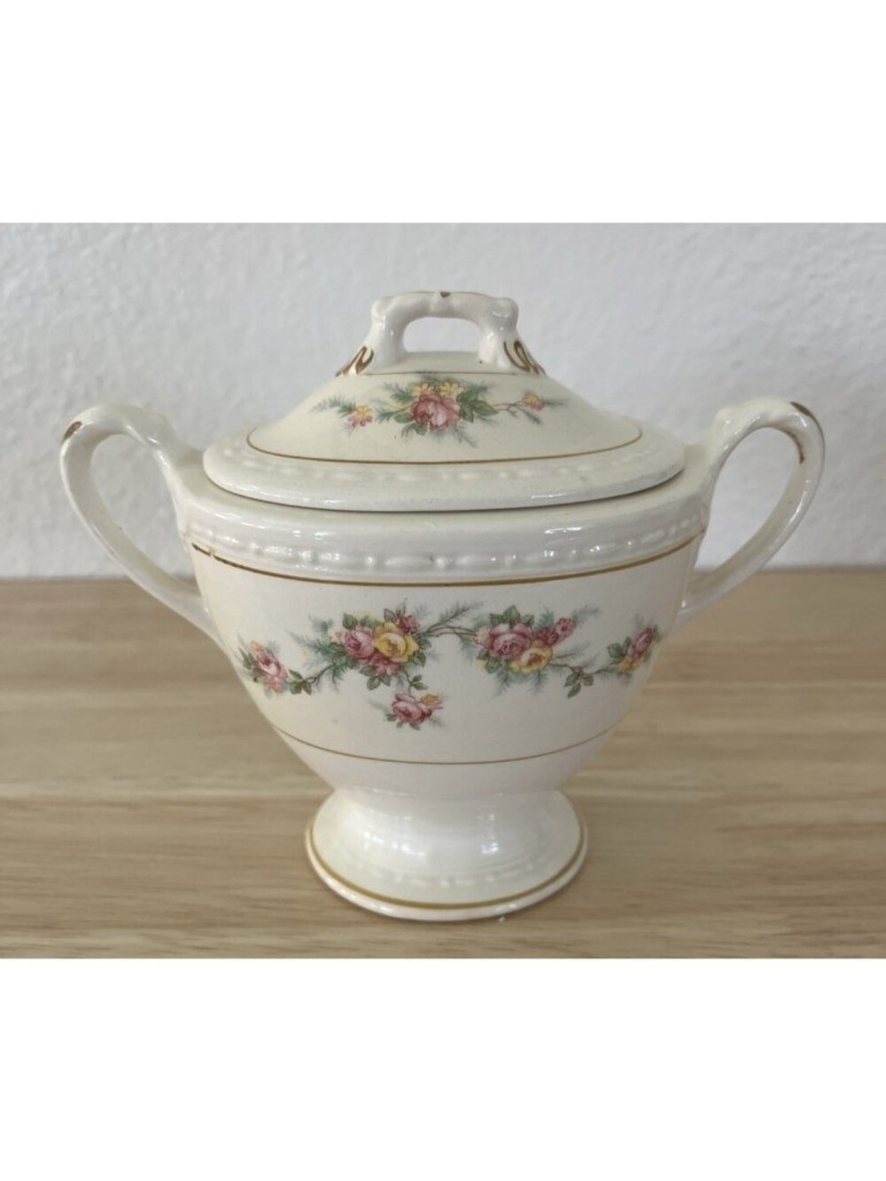 Vtg Homer Laughlin Eggshell Georgian Rose Sugar Bowl Lid Victorian Cottagecore